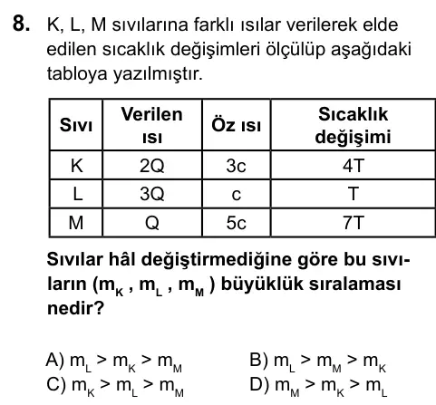 9, 10, 11. Sınıf Fen Bilimleri 2016 İOKBS Bursluluk Sınavı 8. Soru görseli
