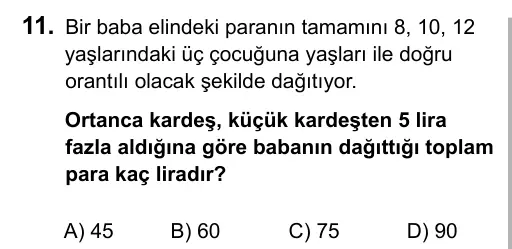 9, 10, 11. Sınıf Matematik 2016 İOKBS Bursluluk Sınavı 11. Soru görseli