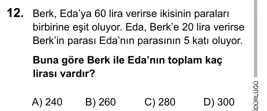 9, 10, 11. Sınıf Matematik 2016 İOKBS Bursluluk Sınavı 12. Soru görseli