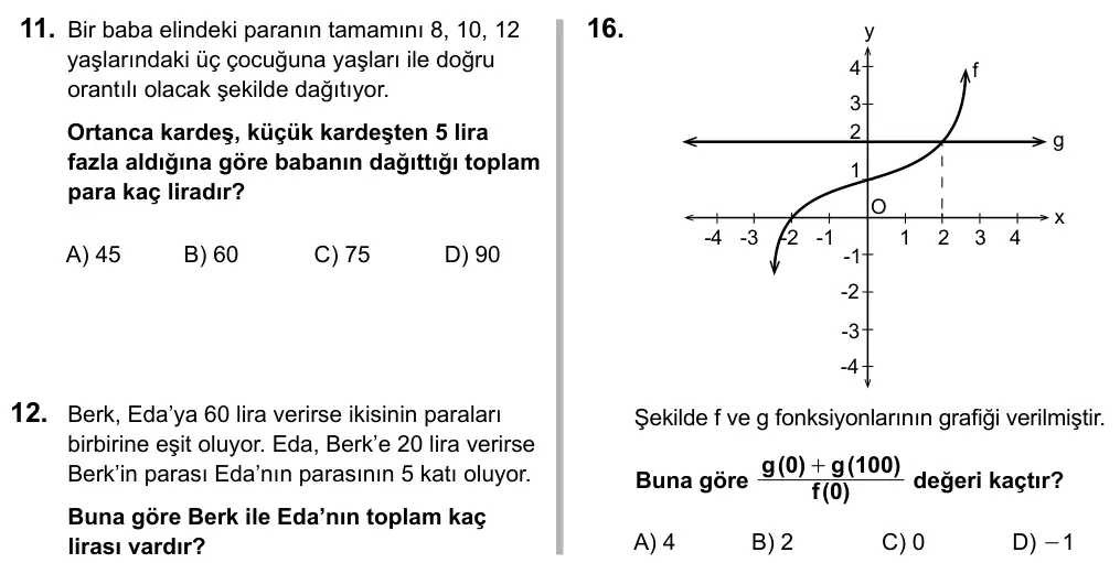 9, 10, 11. Sınıf Matematik 2016 İOKBS Bursluluk Sınavı 16. Soru görseli