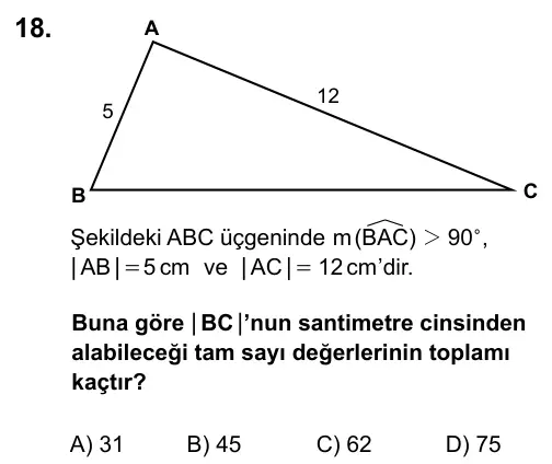 9, 10, 11. Sınıf Matematik 2016 İOKBS Bursluluk Sınavı 18. Soru görseli
