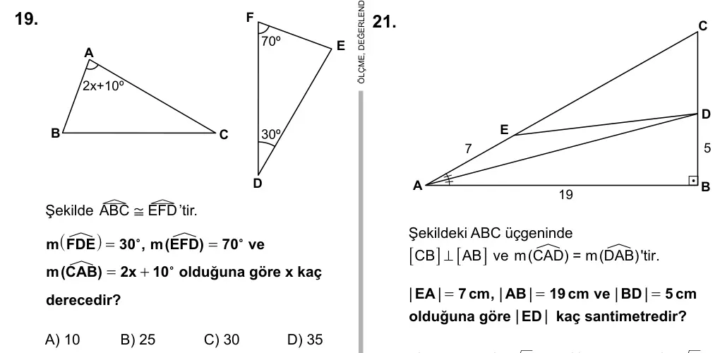 9, 10, 11. Sınıf Matematik 2016 İOKBS Bursluluk Sınavı 19. Soru görseli