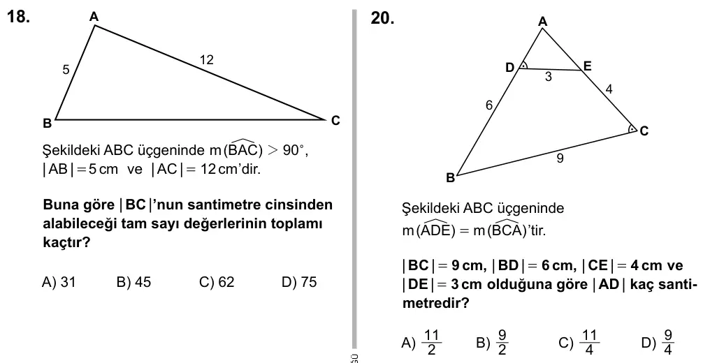 9, 10, 11. Sınıf Matematik 2016 İOKBS Bursluluk Sınavı 20. Soru görseli