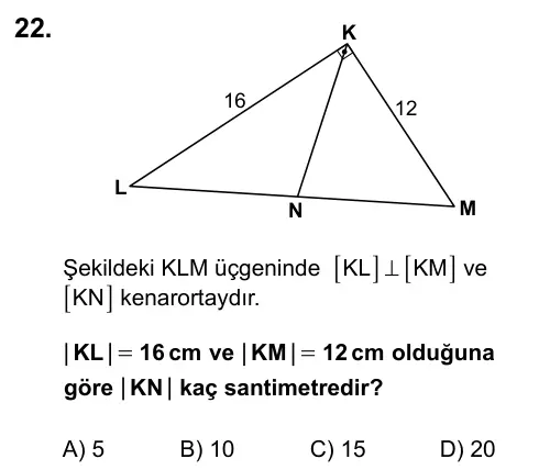 9, 10, 11. Sınıf Matematik 2016 İOKBS Bursluluk Sınavı 22. Soru görseli