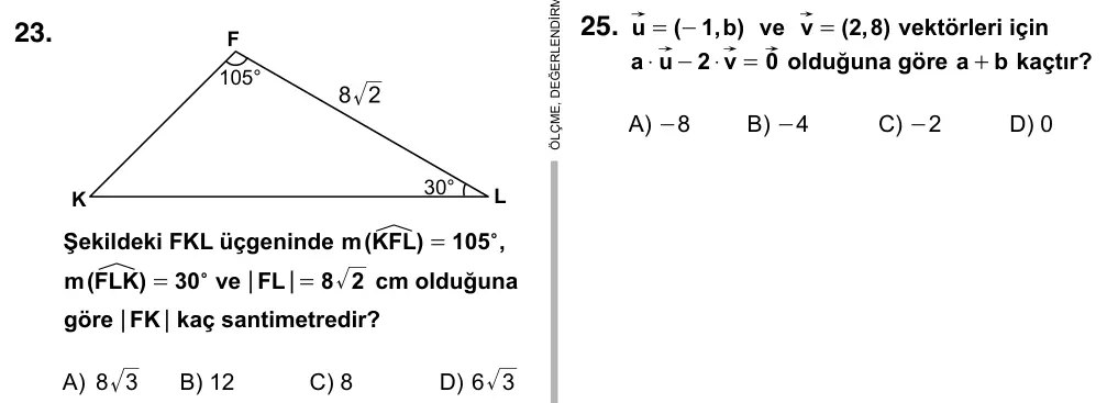 9, 10, 11. Sınıf Matematik 2016 İOKBS Bursluluk Sınavı 23. Soru görseli