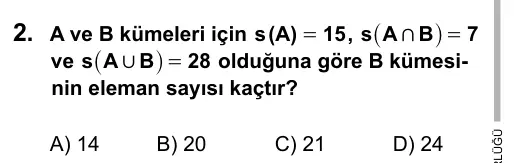 9, 10, 11. Sınıf Matematik 2016 İOKBS Bursluluk Sınavı 2. Soru görseli