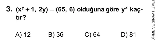 9, 10, 11. Sınıf Matematik 2016 İOKBS Bursluluk Sınavı 3. Soru görseli