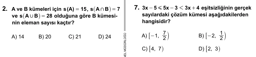 9, 10, 11. Sınıf Matematik 2016 İOKBS Bursluluk Sınavı 7. Soru görseli