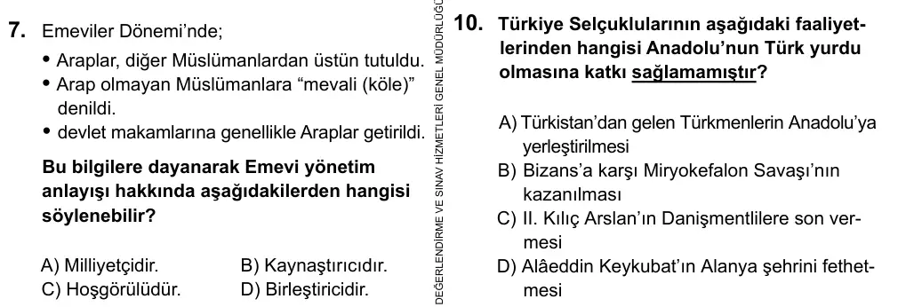 9, 10, 11. Sınıf Sosyal Bilgiler 2016 İOKBS Bursluluk Sınavı 10. Soru görseli