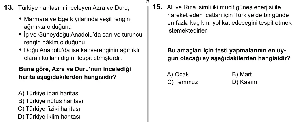 9, 10, 11. Sınıf Sosyal Bilgiler 2016 İOKBS Bursluluk Sınavı 13. Soru görseli