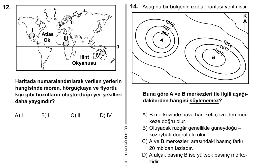 9, 10, 11. Sınıf Sosyal Bilgiler 2016 İOKBS Bursluluk Sınavı 14. Soru görseli