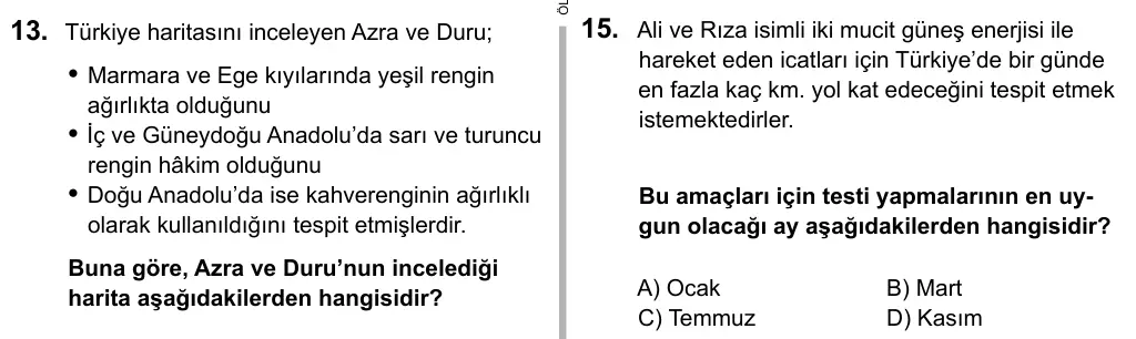 9, 10, 11. Sınıf Sosyal Bilgiler 2016 İOKBS Bursluluk Sınavı 15. Soru görseli