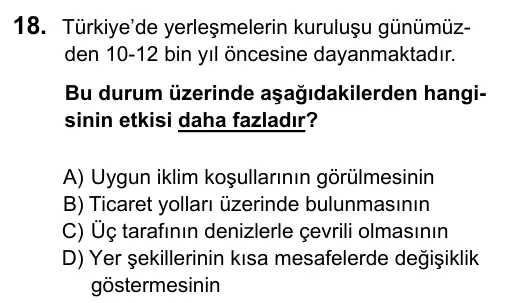 9, 10, 11. Sınıf Sosyal Bilgiler 2016 İOKBS Bursluluk Sınavı 18. Soru görseli