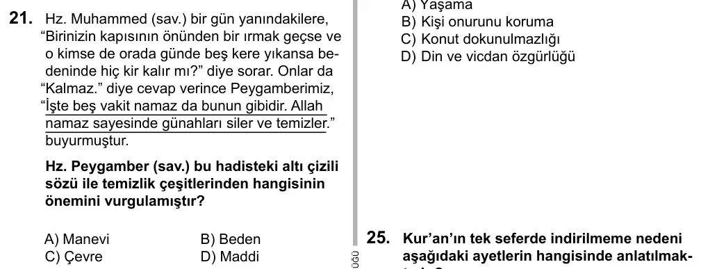 9, 10, 11. Sınıf Sosyal Bilgiler 2016 İOKBS Bursluluk Sınavı 21. Soru görseli