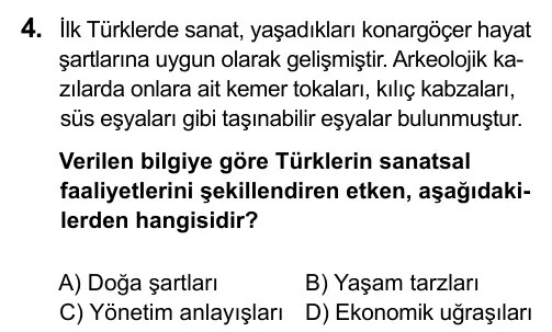 9, 10, 11. Sınıf Sosyal Bilgiler 2016 İOKBS Bursluluk Sınavı 4. Soru görseli
