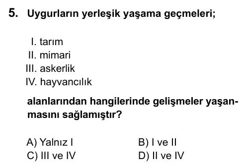 9, 10, 11. Sınıf Sosyal Bilgiler 2016 İOKBS Bursluluk Sınavı 5. Soru görseli