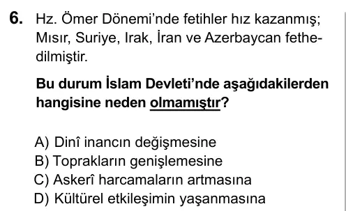 9, 10, 11. Sınıf Sosyal Bilgiler 2016 İOKBS Bursluluk Sınavı 6. Soru görseli