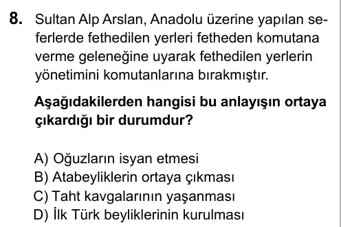 9, 10, 11. Sınıf Sosyal Bilgiler 2016 İOKBS Bursluluk Sınavı 8. Soru görseli