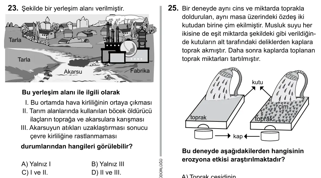 5. Sınıf Fen Bilimleri 2017 İOKBS Bursluluk Sınavı 23. Soru görseli