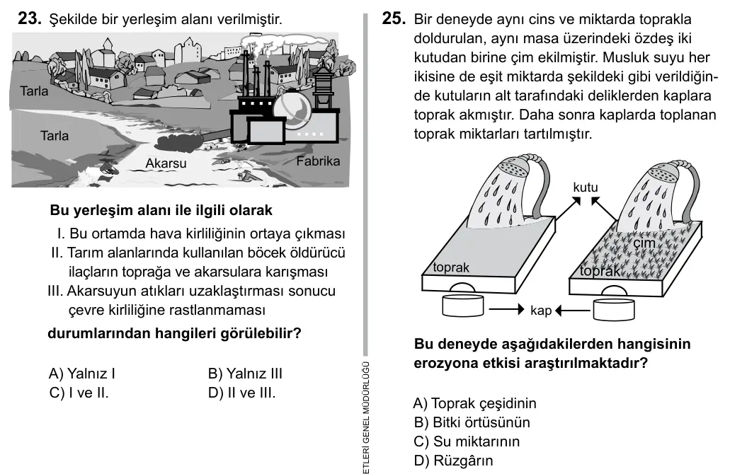 5. Sınıf Fen Bilimleri 2017 İOKBS Bursluluk Sınavı 25. Soru görseli
