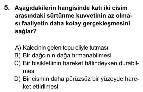 5. Sınıf Fen Bilimleri 2017 İOKBS Bursluluk Sınavı 5. Soru görseli