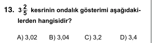 5. Sınıf Matematik 2017 İOKBS Bursluluk Sınavı 13. Soru görseli