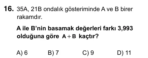 5. Sınıf Matematik 2017 İOKBS Bursluluk Sınavı 16. Soru görseli