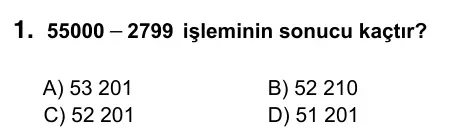 5. Sınıf Matematik 2017 İOKBS Bursluluk Sınavı 1. Soru görseli