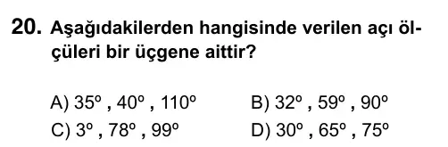 5. Sınıf Matematik 2017 İOKBS Bursluluk Sınavı 20. Soru görseli
