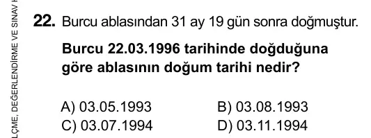 5. Sınıf Matematik 2017 İOKBS Bursluluk Sınavı 22. Soru görseli