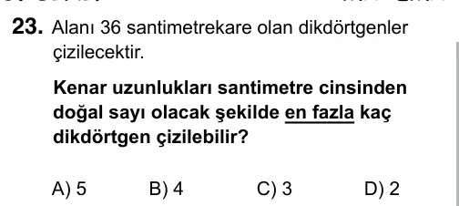 5. Sınıf Matematik 2017 İOKBS Bursluluk Sınavı 23. Soru görseli