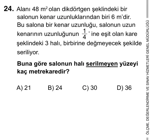 5. Sınıf Matematik 2017 İOKBS Bursluluk Sınavı 24. Soru görseli