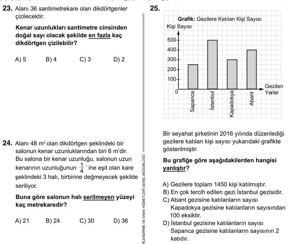 5. Sınıf Matematik 2017 İOKBS Bursluluk Sınavı 25. Soru görseli
