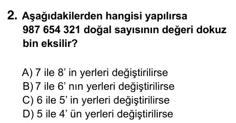 5. Sınıf Matematik 2017 İOKBS Bursluluk Sınavı 2. Soru görseli