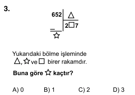 5. Sınıf Matematik 2017 İOKBS Bursluluk Sınavı 3. Soru görseli