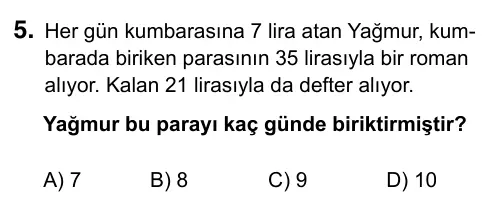 5. Sınıf Matematik 2017 İOKBS Bursluluk Sınavı 5. Soru görseli