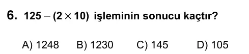 5. Sınıf Matematik 2017 İOKBS Bursluluk Sınavı 6. Soru görseli