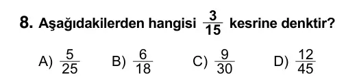 5. Sınıf Matematik 2017 İOKBS Bursluluk Sınavı 8. Soru görseli