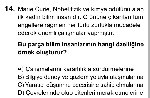 5. Sınıf Sosyal Bilgiler 2017 İOKBS Bursluluk Sınavı 14. Soru görseli