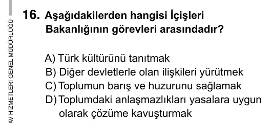 5. Sınıf Sosyal Bilgiler 2017 İOKBS Bursluluk Sınavı 16. Soru görseli