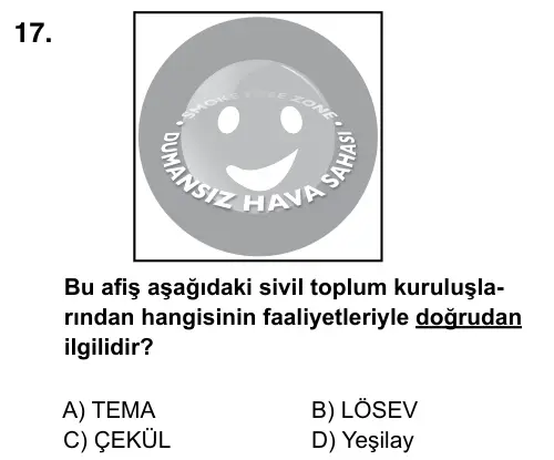 5. Sınıf Sosyal Bilgiler 2017 İOKBS Bursluluk Sınavı 17. Soru görseli