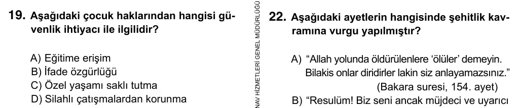 5. Sınıf Sosyal Bilgiler 2017 İOKBS Bursluluk Sınavı 19. Soru görseli
