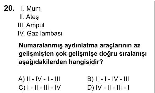 5. Sınıf Sosyal Bilgiler 2017 İOKBS Bursluluk Sınavı 20. Soru görseli (1/2)