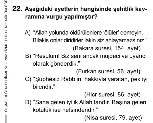 5. Sınıf Sosyal Bilgiler 2017 İOKBS Bursluluk Sınavı 22. Soru görseli