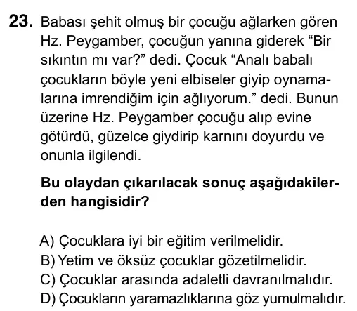 5. Sınıf Sosyal Bilgiler 2017 İOKBS Bursluluk Sınavı 23. Soru görseli