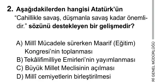 5. Sınıf Sosyal Bilgiler 2017 İOKBS Bursluluk Sınavı 2. Soru görseli