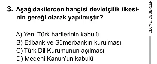 5. Sınıf Sosyal Bilgiler 2017 İOKBS Bursluluk Sınavı 3. Soru görseli