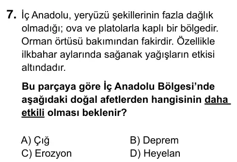 5. Sınıf Sosyal Bilgiler 2017 İOKBS Bursluluk Sınavı 7. Soru görseli