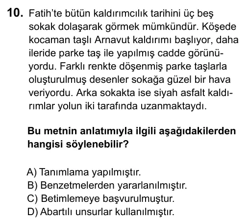 5. Sınıf Türkçe 2017 İOKBS Bursluluk Sınavı 10. Soru görseli