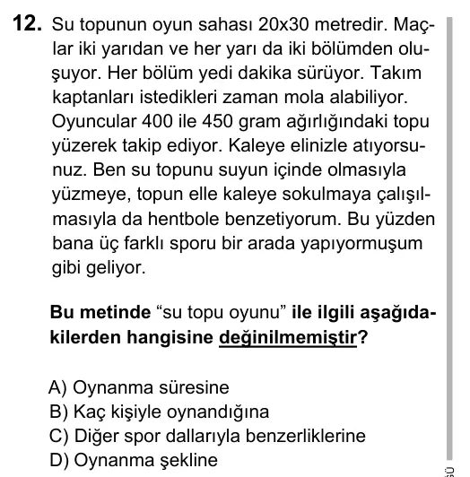 5. Sınıf Türkçe 2017 İOKBS Bursluluk Sınavı 12. Soru görseli